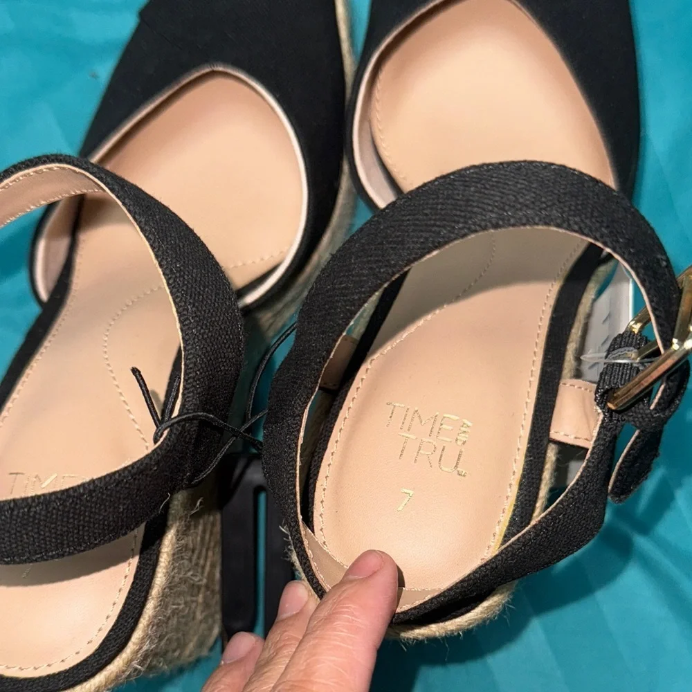 Time and Tru Black Espadrille Wedges